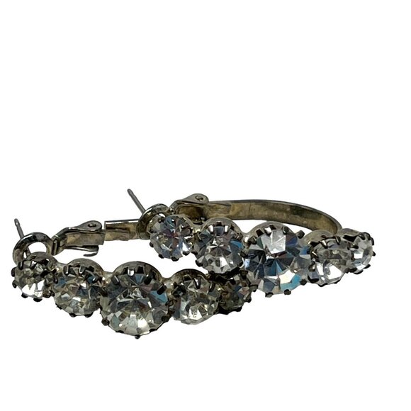 Rhinestone Hoops Large Clear Stones Silver Tone Earrings‎ - Picture 3 of 7